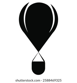 Vector illustration. Silhouette of hot air balloon. Air transport for travel. Isolated on white and black background