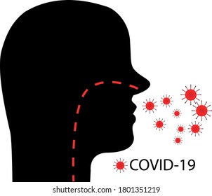 Vector illustration of a silhouette of a human head. Coronvirus. Medicine.