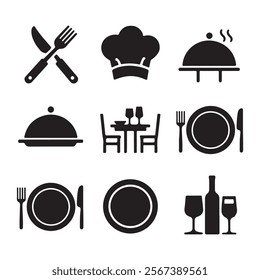 Vector illustration silhouette icon set focused on catering and dining , Catering icon set. 