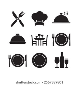 Vector illustration silhouette icon set focused on catering and dining , Catering icon set. 