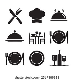 Vector illustration silhouette icon set focused on catering and dining , Catering icon set. 