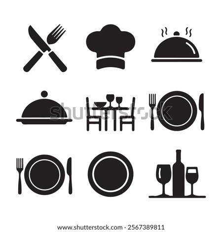 Vector illustration silhouette icon set focused on catering and dining , Catering icon set. 