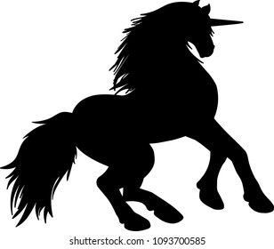 Vector illustration silhouette of an isolated black unicorn on a white background.