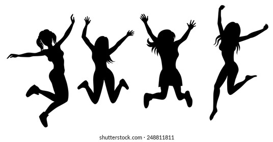 Vector illustration of a silhouette of jumping girls