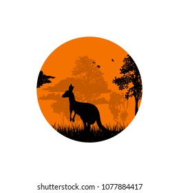 Vector illustration of a silhouette of a kangaroo in the desert savanna