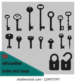 Vector illustration silhouette of keys and locks