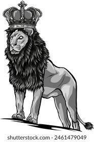 vector illustration of silhouette of king lion on white background