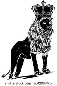vector illustration of silhouette lion with crown