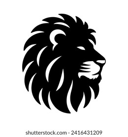 Vector Illustration Silhouette of Lion Head Black Color White Background EPS File