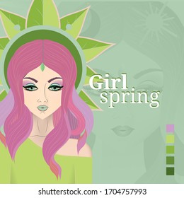 Vector illustration silhouette with long hair, spring girl concept.