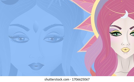 Vector illustration silhouette with long hair, spring girl concept.