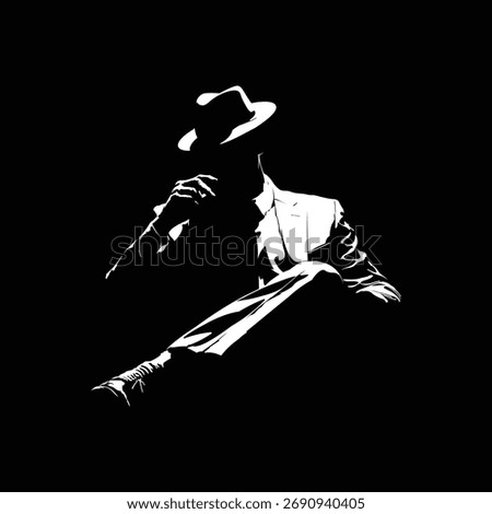 vector illustration of a silhouette of a mafia agent wearing a fedora hat sitting on a black background
