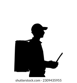 Vector illustration. Silhouette of male courier at work.