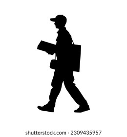 Vector illustration. Silhouette of male courier at work.