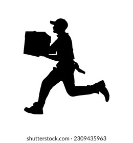 Vector illustration. Silhouette of male courier at work.