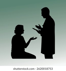 vector illustration of a silhouette of a male doctor discussing with his patient about the patient's illness