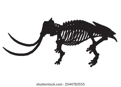 Ilustração vetorial de silhueta Mamute Skeleton isolado no fundo branco