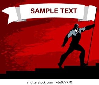 Vector illustration of silhouette of man with banner