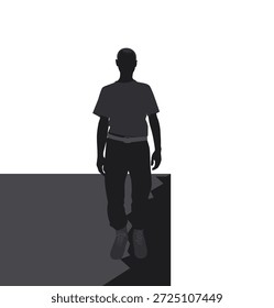 Ilustração vetorial de uma silhueta de um homem na borda, estilo mínimo, de pé com um pé sobre a beira