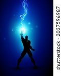 Vector Illustration Silhouette Of Man With Energy Lightning