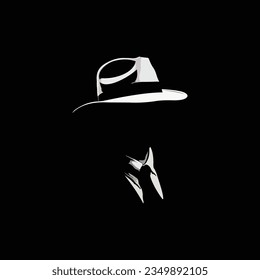 vector illustration a silhouette of a man in a hat and tie