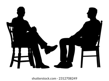 Vector illustration. Silhouette of a man on a chair. Conversation with a psychologist.