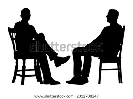 Vector illustration. Silhouette of a man on a chair. Conversation with a psychologist.