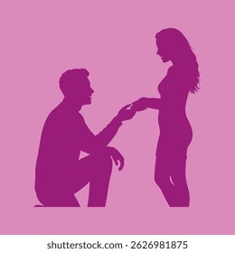 vector illustration of the silhouette of a man proposing to his girlfriend