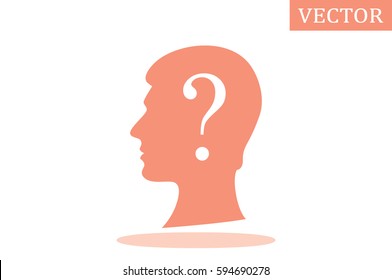 vector illustration silhouette of a man's head with question mark, icon.