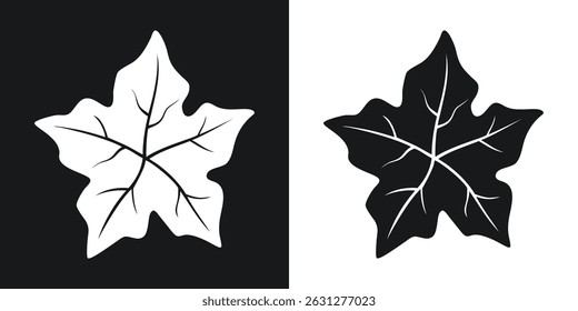 Vector illustration of a silhouette maple leaf in black and white contrasting backgrounds