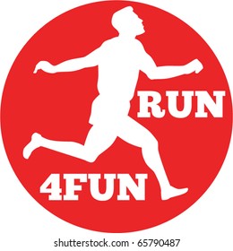 vector illustration of a silhouette of Marathon runner running race set inside circle done in retro style words run 4fun