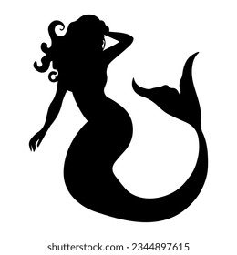 Vector illustration. Silhouette of mermaid girls on a white background. Sticker. Shadow. Fashionable.