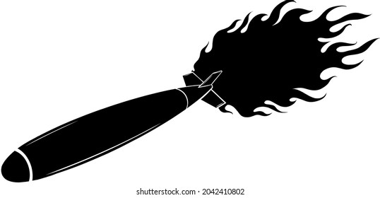 vector illustration of silhouette Missile with flames Icon