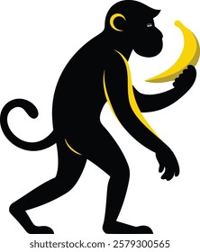 Vector illustration of a silhouette monkey with banana