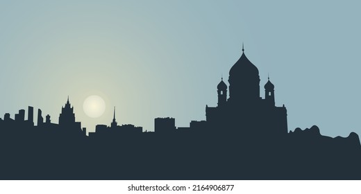 Vector illustration of the silhouette of Moscow architecture. Dark, the background of the buildings and the temple of the city.