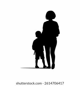 vector illustration of a silhouette of a mother carrying her child home from school