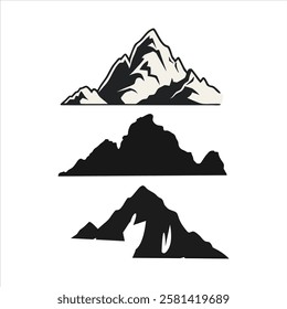 vector illustration of silhouette mountain landscape. black and white mountain images. mountain vector icon set.