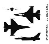 Vector illustration silhouette of the multirole aircraft F-16 fighting falcon isolated