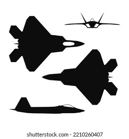 Silhouette des Mehrzweck-Flugzeugs F-22 A Raptor einzeln auf Vektorgrafik 