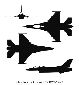 Vector illustration silhouette of the multirole aircraft F-16 fighting falcon isolated