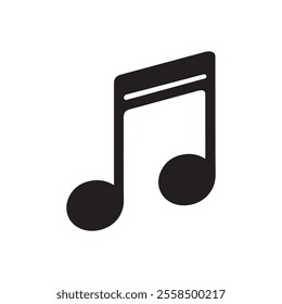 A vector illustration of a silhouette musical note icon in a white background