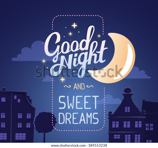 暗い青の空の背景に願い事と大きな月の夜の街の通りのシルエットのベクターイラスト ウェブ サイト 広告 バナー ポスター チラシ パンフレット ボード カード 印刷用のアートデザイン のベクター画像素材 ロイヤリティフリー