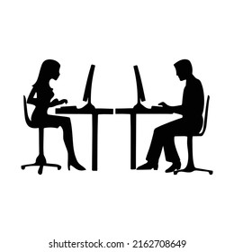 vector illustration of a silhouette of an office worker in front of a computer monitor screen. vector designs that are suitable for websites, applications, apps.