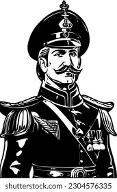 Ilustración vectorial de una silueta de un antiguo funcionario inglés retro vestido con traje oficial