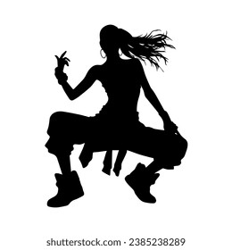 Vector illustration. Silhouette on a white background. Hip-hop dance girl sticker.