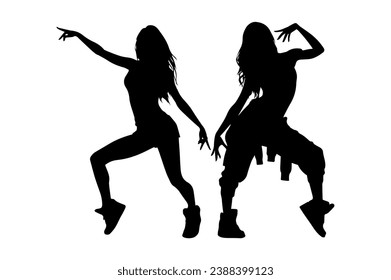 Vector illustration. Silhouette on a white background. Hip-hop dance girl sticker.