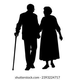 Vector illustration. Silhouette on a white background grandparents couple.