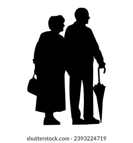 Ilustración vectorial. Silhouette sobre una pareja de abuelos de fondo blanco.