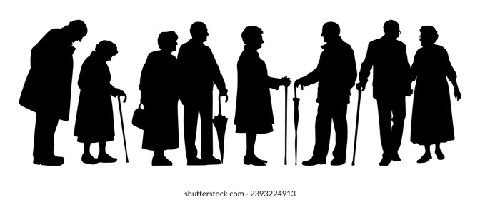 Vector illustration. Silhouette on a white background grandparents couple.