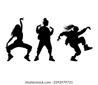 Vector illustration. Silhouette on a white background. Hip-hop dance girl sticker.